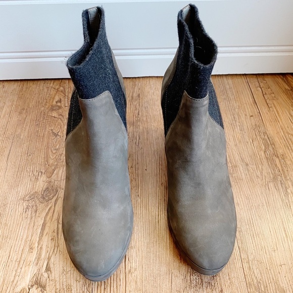 Eileen Fisher Leather Suede Knit Heel Later Bootie - Picture 2 of 9